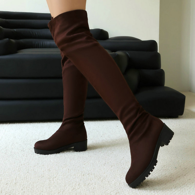 Faux Suede Leather Flock Slip- - Knee High Sock Women review and price